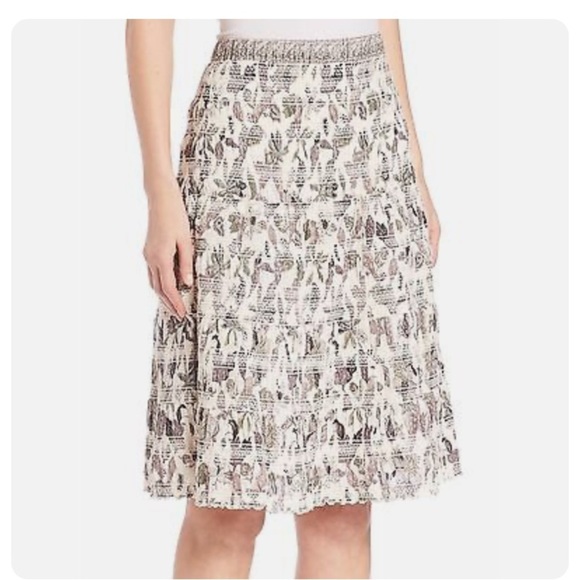 TORY BURCH White Smocked Floral  Ivory Wisteria Cotton SKIRT size 6​ - Picture 3 of 9